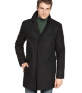 Put some sleek stagger in your step with the refined design of this warm wool melton walking coat from Kenneth Cole.