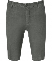 Stylish Bermuda short in fine, dark grey linen - Soft and lightweight material - Belt loops and button closure - Pockets at sides and welt pockets at rear - Flattering crease detail at thighs - Slim cut, hits above knee - Relaxed yet elegant and classically cool - Pair with a t-shirt, a polo or a button down