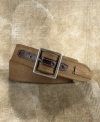 Inspired by military style, a woven twill belt channels a relaxed vibe with metal grommets and an antiqued buckle.