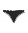 Luxurious thong in fine black synthetic blend - really comfortable thanks to the stretch - with elegant lace detail and comfortable slim band - perfect, snug fit - stylish, sexy, seductive - goes under (almost) all outfits