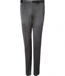 These classic trousers bring sophisticated flair to your stylish workweek look - Modern slim fit, front crease detail, fabric with metallic sheen, front zip and button closure, two front pockets, two back welt pockets with button - Style with a cashmere pullover, a slim fit blazer, and dress shoes