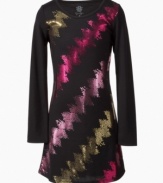 Glimmering diagonal sequin flair adorns this long sleeve dress by Jessica Simpson.