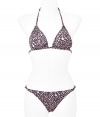 Add instant chic to your swim-ready style with this adorable bikini from Diane von Furstenberg - Classic triangle top with back tie closure, slim cut bottoms, all-over leopard print - Pair with a sheer caftan, wedge heels, and a floppy sun hat