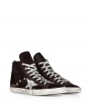 Luxe with a retro edge, these sneakers from Golden Goose will kick your style into high gear - Round toe, lace up style, side star detail, exposed side-zip closure, stylishly distressed, contrasting rubber sole - Pair with jeans and leather jackets, or with micro minis and modern knits