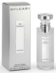 Bvlgari Eau Parfumée au thé blanc Eau de Cologne for her and him. A soothing white tea scent with warm, intimate notes of white pepper and Artemisia creates moments of relaxation and well-being for both body and mind. A delicate fragrance of warm, intimate and relaxing notes designed to be enjoyed in private moments of luxury. 1.35 oz. 