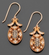 Make a style statement with these stunning antiqued earrings from Effy Collection. Earrings feature round-cut white diamonds (1/4 ct. t.w.) and champagne diamonds (1/5 ct. t.w.) set in 14k rose gold. Approximate drop: 1-1/4 inches.