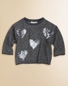 An everyday sweatshirt is embellished with a colorful, sequin hearts for a pulse-racing pullover.CrewneckThree-quarter sleevesPullover style80% cotton/20% polyesterHand washImported