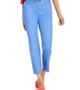 These slimming pants from Charter Club come in a variety of go-with-anything colors and feature a faux belt with hardware  for an elevated touch.