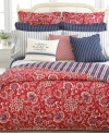 Lauren by Ralph Lauren brings coastal countryside charm to your room with this Villa Martine comforter, featuring a dramatic red floral motif. Finished with jute trim. Reverses to striped pattern.