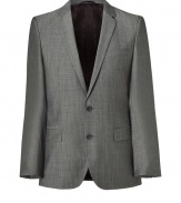 This sharp charcoal blazer from Hugo is a sleek addition to your closet - Notched lapel, long sleeves, buttoned cuffs, double buttoned front, front flap pockets, double back vent - Modern slim fit - Team with shirts and favorite jeans, or with matching trousers and sleek brogues