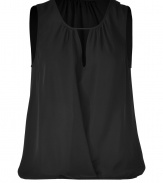 Ethereal and easy-to-wear, Theorys black silk tank is a wardrobe staple packed with pairing possibilities - Scoop neckline with cut-out and gathered detail, thick straps, elasticized hemline - Loose fit - Wear with a boyfriend blazer, a pencil skirt and heels to cocktails