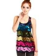 Wear all the colors of the rainbow in this super cute tank from Ultra Flirt! Featuring shiny sequins in a fun wave pattern, this top is perfect for a night out.