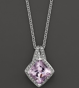 Pavé diamonds frame a glittering Rose de France set in 18K white gold. 18K white gold chain.