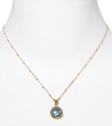 This haute bohemian pendant necklace from Coralia Leets charms with rich texture and hue. The gleaming gold setting sets off a luxe labradorite stone.