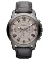 A ruggedly styled Grant collection watch from Fossil with dusky touches that perfectly complement the rich leather strap.