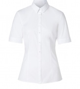 Detailed in a comfortably cool blend of stretch cotton, Hugos fitted short sleeve shirt is a smart investment perfect for setting the foundation for workweek looks - Classic collar, elbow-length sleeves, buttoned cuffs, button-down front - Tailored fit - Wear with practically anything for a clean, tailored look