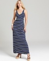 Chic stripes bring a nautical sensibility to this Vintage Havana maxi dress, flaunting a skin-revealing back cutout.