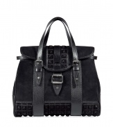 With stud-detailed suede and edgy-luxe styling, this must-have tote from Belstaff brings downtown-ready style to any look - Front flap with stud detailing and buckle, carrying handles with adjustable silver-toned hardware, leather and studded trim - Perfect for cocktails or off-duty chic