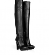 Bring striking style to your daytime or night looks with these luxe platform boots from Le Silla - Round toe, front platform, ultra-high chunky heel, side zip at ankle for easy on-and-off, knee-length, slightly textured leather - Wear with pleated wool shorts, ribbed tights, a cashmere pullover, and a cape