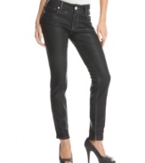 Add a tough look of leather to your after-dark ensemble with these black coated skinny jeans from Baby Phat!