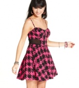 A bright houndstooth print invigorates this skater dress with eye-popping, graphic style! From Material Girl.