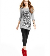 Top gone wild: a larger-than-life owl design brings American Rag's tunic-style sweater to life!