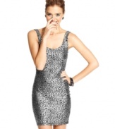 Metal head: invigorate your dress closet with Material Girl's awesome bodycon dress. The metallic animal-print totally make our hearts skip a beat.