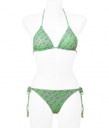 Add instant chic to your swim-ready style with this adorable bikini from Diane von Furstenberg - Classic triangle top with back dual tie closure, bottoms with side tie detail, all-over floral print - Pair with a sheer caftan, wedge heels, and a floppy sun hat