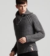 In a hearty waffle knit wool, the Hamilton sweater offers warming style with rustic appeal. From Burberry Brit.