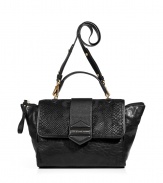 Enjoy the elegant look of an exclusive combination of materials in this black cowhide and lamb leather bag - Designed in an trendy, functional shopper shape - Features a large flap and top zipper closure, short top handle and long, adjustable shoulder strap - Great bag for the office or around town