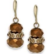 Balance your style with these double drop earrings from Charter Club. Faceted glass beads in bronze hues are divided by gold tone spacers with glass stones. Crafted in gold tone mixed metal. Approximate drop: 1-1/5 inches.