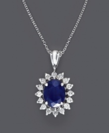 Unparalleled glamour. Effy Collection's intricate oval-shaped pendant features a brilliant sapphire (2 ct. t.w.) surrounded by sparkling diamonds (3/8 ct. t.w.). Set in 14k white gold. Approximate length: 18 inches. Approximate drop: 3/4 inch.