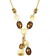 Beautiful shades of brown further enhance the elegance of Jones New York's Y necklace. Crafted in gold tone mixed metal with smokey topaz-colored plastic beads. Approximate length: 17 inches. Approximate drop: 2-1/2 inches.