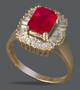 Royally unique. Effy Collection's one-of-a-kind ring style features a baguette-cut ruby (2-1/4 ct. t.w.) surrounded by baguette-cut diamonds (1/2 ct. t.w.). Set in 14k gold.