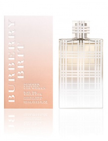 Burberry Brit Summer Edition is a surprisingly fresh and sparkling interpretation of the landmark green oriental fragrance. A cool Japanese Green Tea accord echoes with effervescent, playful top notes of Italian lime, crisp green almond and icy pear. The heart notes reveal a sheer sweetness through sexy sugared Almond and lush White Peony. The dry down is a breezy blend of white Musk, hints of Amber and vibrating Mahogany Wood. An amazingly sensual combination, perfect for summer. 3.3 oz.