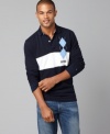 Tommy Hilfiger gives a sporty look a bit of prepster style with a colorblocked and argyle pairing