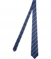 Striped tie in fine silk from favorite London label Paul Smith - Fashionable in blue and black is cool and modern, ideal for bright or dark suits - Perfect for business meetings, dinner, or celebrations - Also makes a great gift