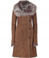 Combat the cold in this ultra-luxe neutral-hued shearling jacket from Ventcouvert - Large fur-lined collar, asymmetrical button closure, long sleeves with fur-lined cuffs, slit pockets, slim fit - Style with a figure-hugging sheath or skinny jeans and a pullover