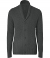 Elegant for downtime or anytime, this stylish cardigan of grey mohair-wool blend is a cozy favorite - Soft and warm feel with a narrow cut, shawl collar, half placket and long sleeves - Favorite piece for everyday - Wear over classic tees with jeans, corduroy or chinos