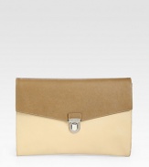 A slim design crafted in textured two-tone saffiano leather.Flap, buckle closureInterior pocket14W x 10HMade in Italy