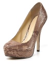 Embossed leather lends exotic flair to the snakeskin-printed Smiles platform from Enzo Angiolini.