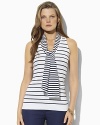 Rendered in soft jersey-knit cotton with a hint of stretch, the Faletta V-neck top embodies nautical spirit with sleek stripes and a cozy attached scarf.