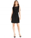 Spense's petite A-line dress features elegant ruching and a sheer neckline creating an ultra-feminine appeal.