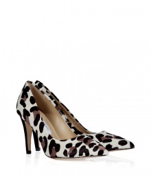 Stash away your flats and finish your look on an exotic note in Diane von Furstenbergs snow, black and grey leopard print haircalf pumps - Pointed toe, black mid-heel - Perfect for polishing business looks, cocktail dresses, and everyday favorite skinnies alike