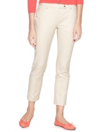 Shiny gold hardware lends a luxe look to this slim-fitting petite cropped pant by Charter Club.