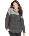 Stay chic in the cold with DKNY's colorblocked plus size sweater, crafted from a cabled knit.