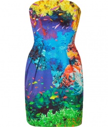 Channel ahead-of-the-curve style in this ultra-chic strapless dress from It designer Mary Katrantzou - Strapless with fold-over top, fitted silhouette, graphic multi-print, concealed side zip closure  - Wear with metallic heels and a studded clutch