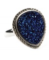 Scintillating style. Sapphire-hued drusy (14-3/8 ct. t.w.) adds sparkle to this striking marcasite ring from Judith Jack. Set in sterling silver, it's sure to attract attention whenever you wear it. Size 7.