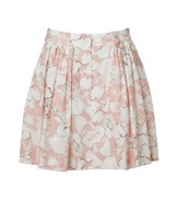 Stylish skirt in fine, printed cotton blend - Sweet, summery floral motif in pale pink and cream - Modified A-line silhouette bells at hem, hits mid-thigh - Gently pleated front, belt loops and button closure - Flattering and ultra-feminine, seamlessly transitions from work to weekend - Pair with a fitted t-shirt or button down blouse and sandals or ballet flats