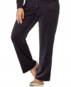 Lounge in the luscious feel of Calvin Klein's plus size velour pants, featuring a drawstring waist.